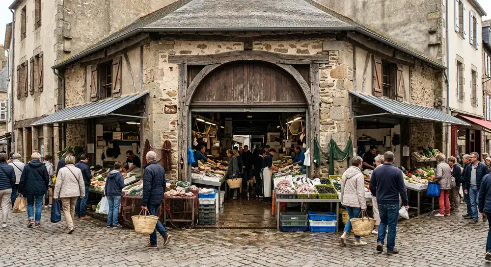 Fachada y entrada del mercado principal de mariscos