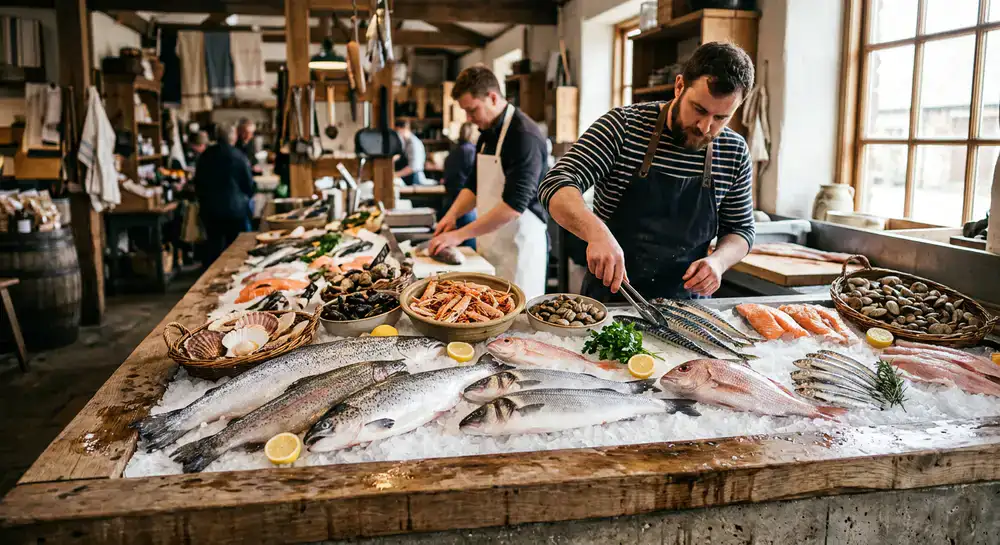Mostrador de pescados frescos