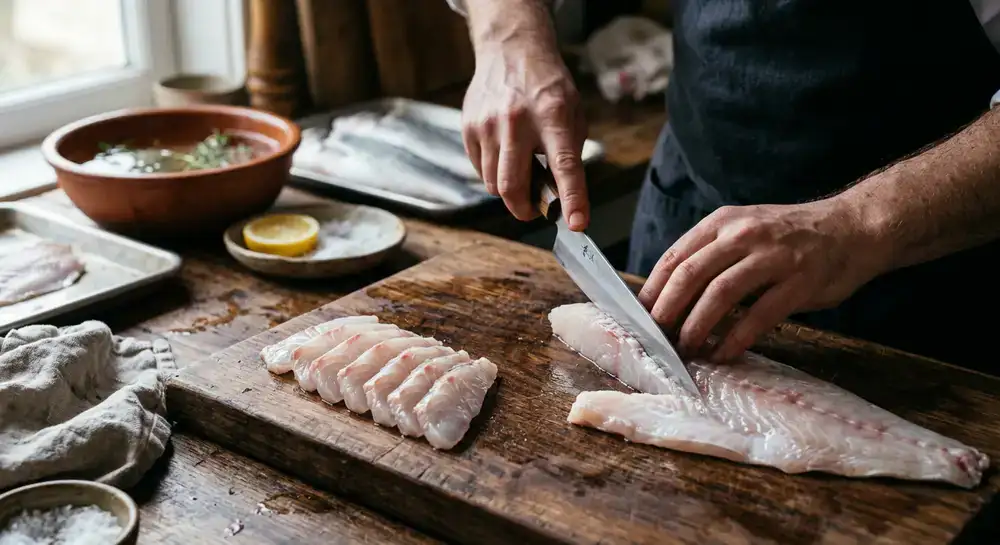 Cortes precisos de pescado fresco